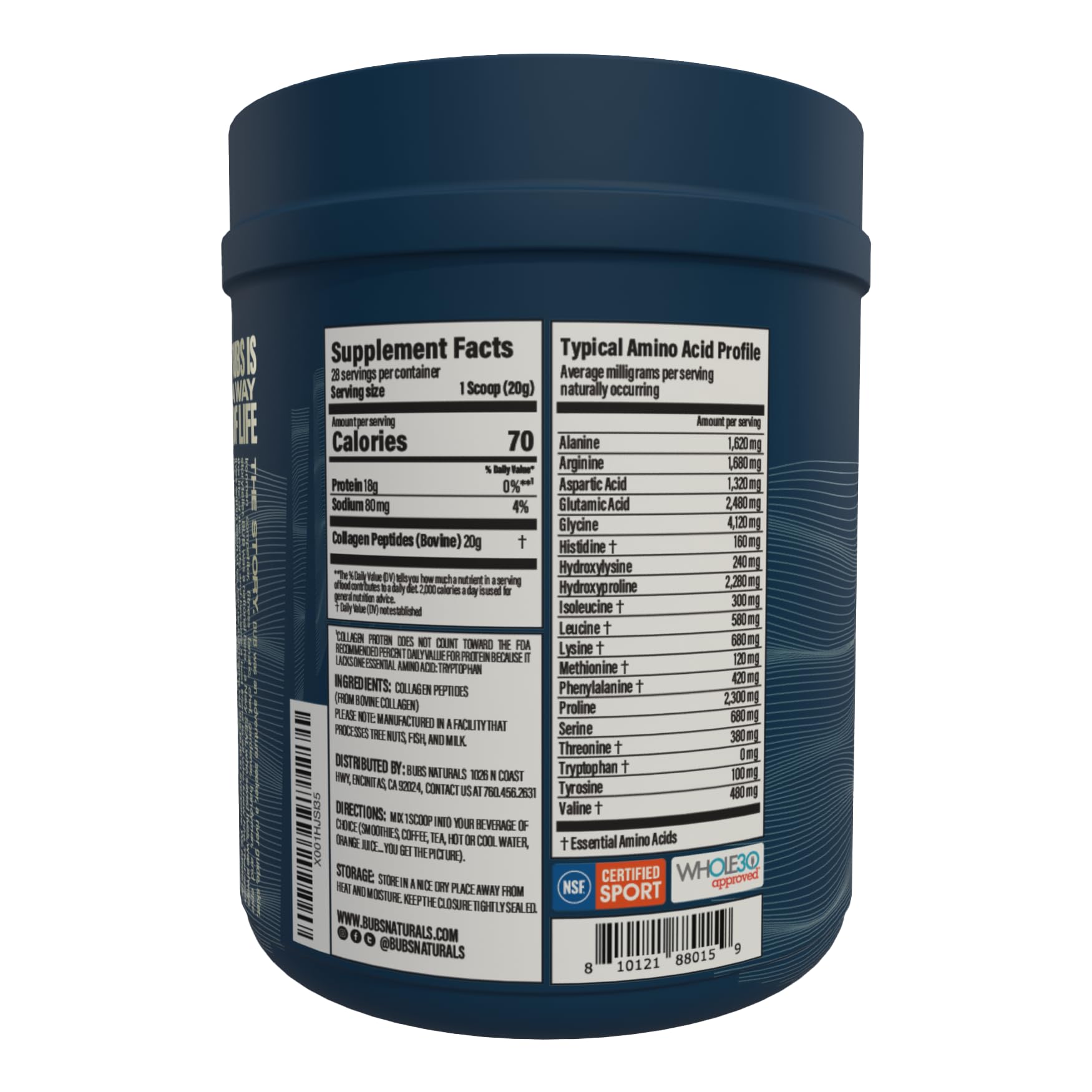 BUBS Naturals Collagen Peptides Powder, Collagen for Women & Men, Hydrolyzed Peptides, Unflavored Pasture Raised Grass Fed, Paleo Keto Friendly - Maple Wellness Supplements