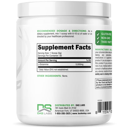 Bucked Up L-Glutamine (5000mg), Essentials (50 Servings, 250 Grams) - Maple Wellness Supplements