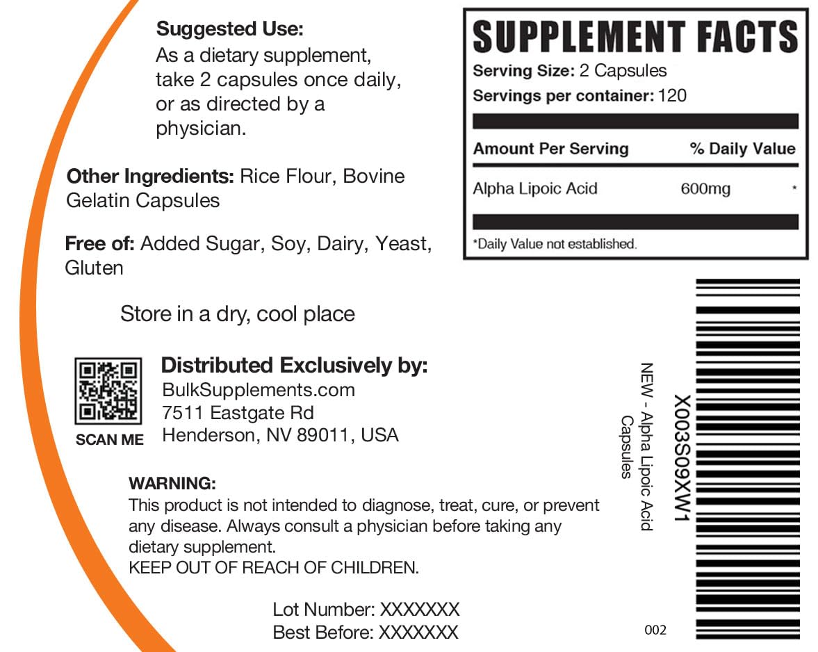 BULKSUPPLEMENTS.COM Alpha Lipoic Acid Capsules - ALA Supplement, Alpha Lipoic - Maple Wellness Supplements