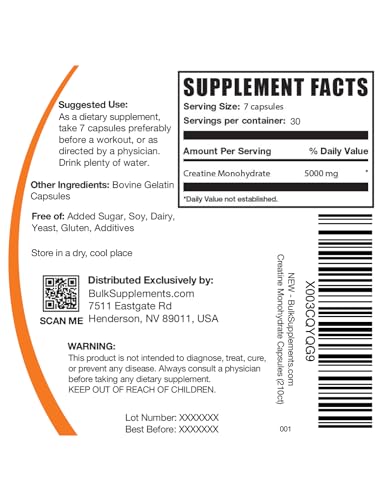 BULKSUPPLEMENTS.COM Creatine Monohydrate Capsules - Micronized Creatine Monohy - Maple Wellness Supplements