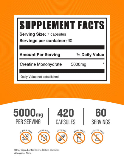 BULKSUPPLEMENTS.COM Creatine Monohydrate Capsules - Micronized Creatine Monohyd - Maple Wellness Supplements