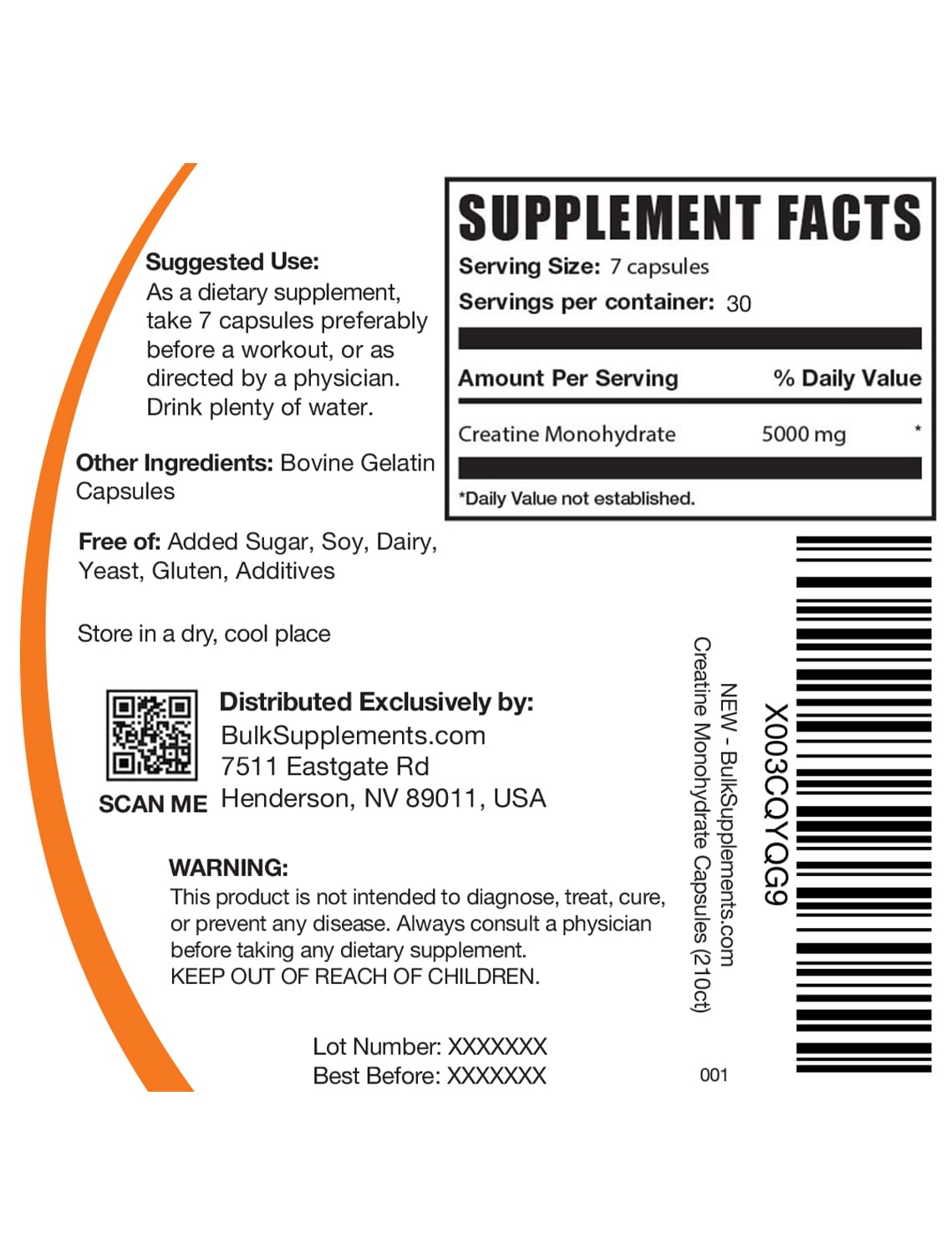 BulkSupplements.com Creatine Monohydrate Capsules - Micronized Creatine Monohydrate, Sports Nutrition - 7 Capsules per Serving, 5000mg, Gluten Free, 210 Count (Pack of 1) - Maple Wellness Supplements