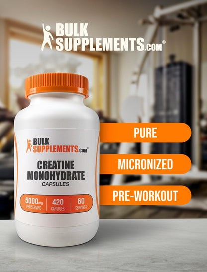 BulkSupplements.com Creatine Monohydrate Capsules - Micronized Creatine Pills - Gluten Free, 7 Capsules per Serving - Maple Wellness Supplements
