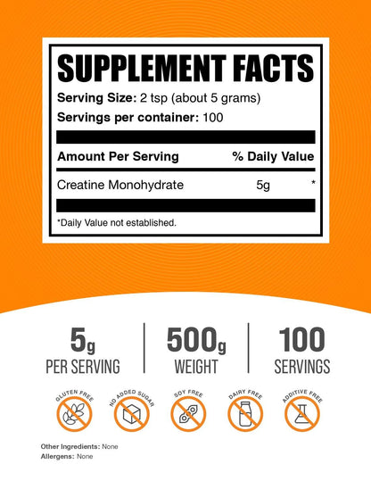 BulkSupplements.com Creatine Monohydrate Powder - Micronized Creatine Powder, Unflavored - Pure & Gluten Free, 5g per Serving, 500g (1.1 lbs) (Pack of 1) - Maple Wellness Supplements