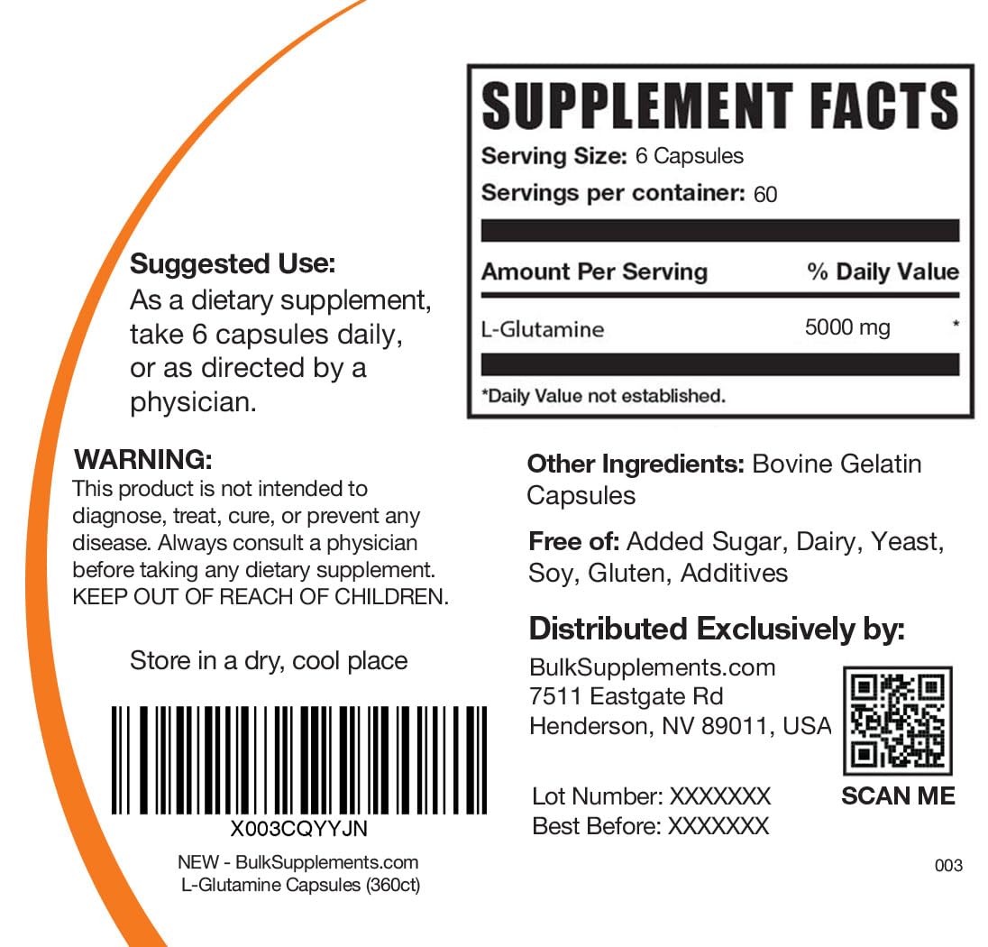 BULKSUPPLEMENTS.COM L-Glutamine Capsules - Glutamine Supplement, L Glutamine - Maple Wellness Supplements