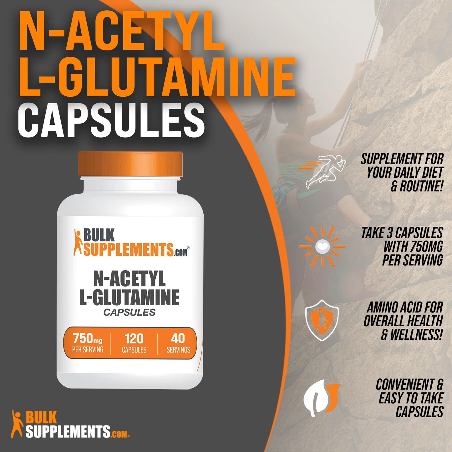 BULKSUPPLEMENTS.COM N-Acetyl L-Glutamine Capsules - Glutamine Supplement - Maple Wellness Supplements
