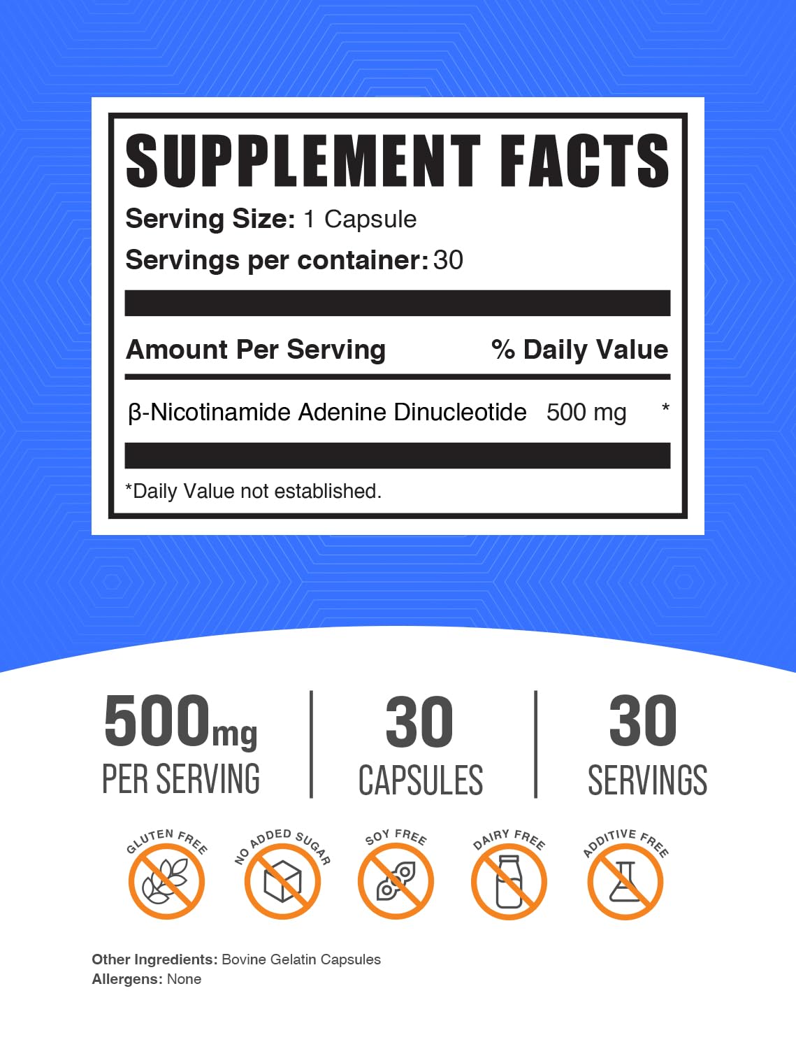 BulkSupplements.com NAD Capsules - Nicotinamide Adenine Dinucleotide, NAD Supplement 500mg - for Energy Support, Pure & Gluten Free, 1 Capsule per Serving, 30 Capsules (Pack of 1) - Maple Wellness Supplements