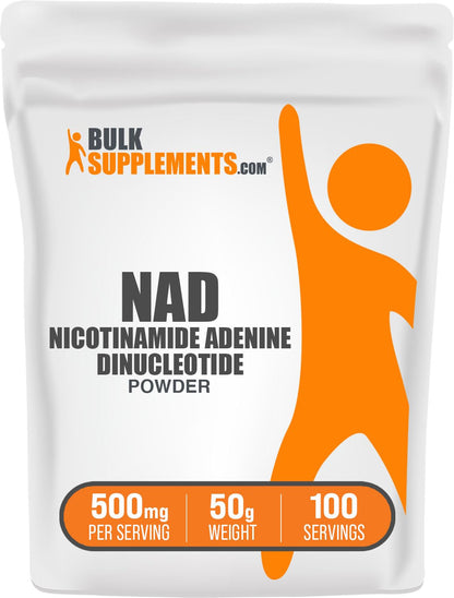 BulkSupplements.com NAD Powder - Nicotinamide Adenine Dinucleotide, NAD Supplement 500mg - for Energy Support, Pure & Gluten Free, 500mg per Serving, 50g (1.8 oz) (Pack of 1) - Maple Wellness Supplements
