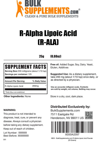 BULKSUPPLEMENTS.COM R-Alpha Lipoic Acid Powder - ALA Supplement, R Alpha Lipoic - Maple Wellness Supplements