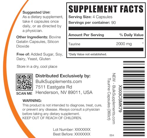 BULKSUPPLEMENTS.COM Taurine Capsules - Taurine Supplement, Taurine 2000mg - Maple Wellness Supplements