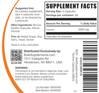 BULKSUPPLEMENTS.COM Taurine Capsules - Taurine Supplement, Taurine 2000mg - Maple Wellness Supplements
