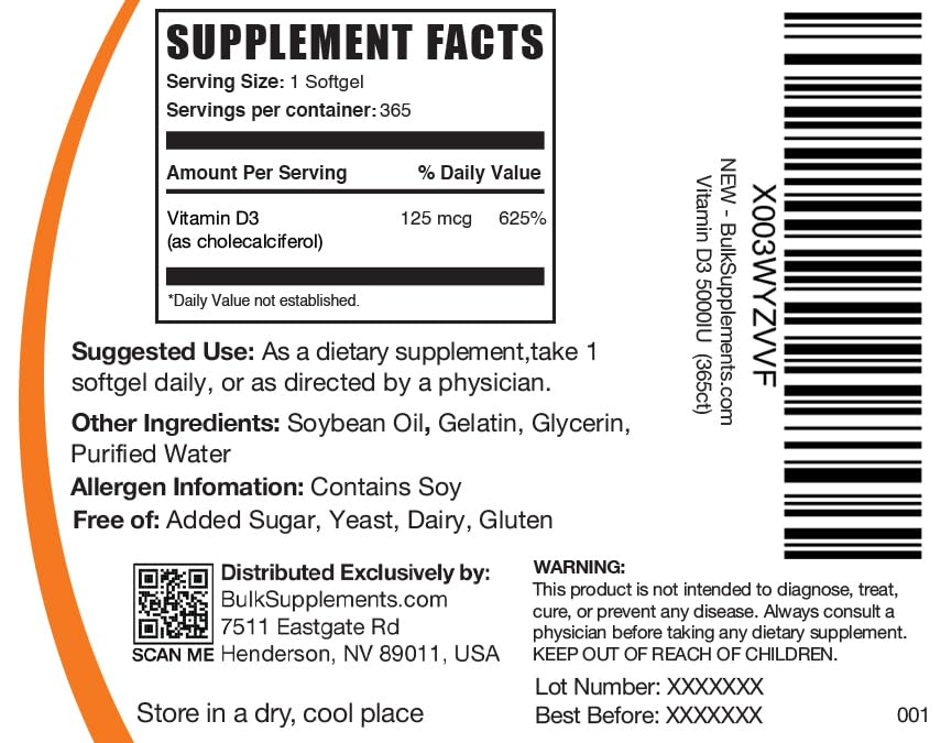 BULKSUPPLEMENTS.COM Vitamin D3 5000IU Softgels - Cholecalciferol, D3 Supplement - Maple Wellness Supplements