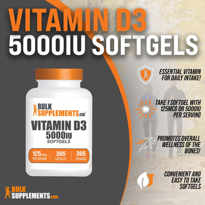 BULKSUPPLEMENTS.COM Vitamin D3 5000IU Softgels - Cholecalciferol, D3 Supplement - Maple Wellness Supplements