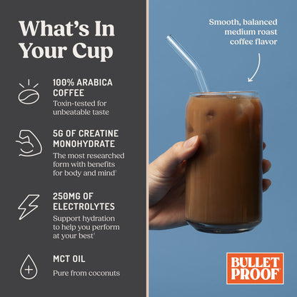 Bulletproof Coffee + Creatine Instant Coffee, 5g Micronized Creatine Monohydrate with Electrolytes & MCT Oil, Clean Toxin-Tested Beans, Energy & Performance Support, 38 Servings - Maple Wellness Supplements
