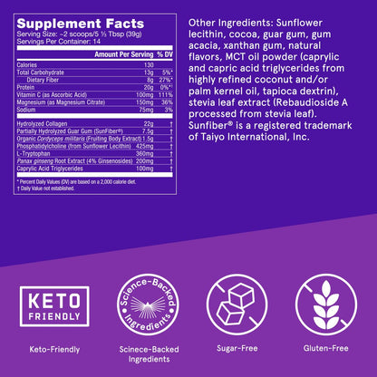 Bulletproof Dark Chocolate Energy Collagen Protein, 19.3 Ounces, Caffeine-Free Fuel - Maple Wellness Supplements
