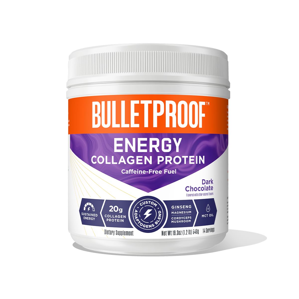 Bulletproof Dark Chocolate Energy Collagen Protein, 19.3 Ounces, Caffeine-Free Fuel - Maple Wellness Supplements