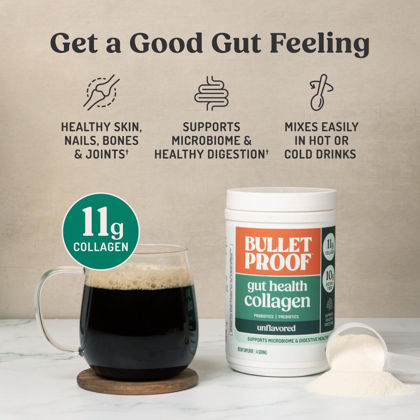 Bulletproof Unflavored Gut Health Collagen Protein, 14 Ounces, 10g Grass-Fed Collagen Peptides for Gut, Skin, Bone and Joint Support - Maple Wellness Supplements