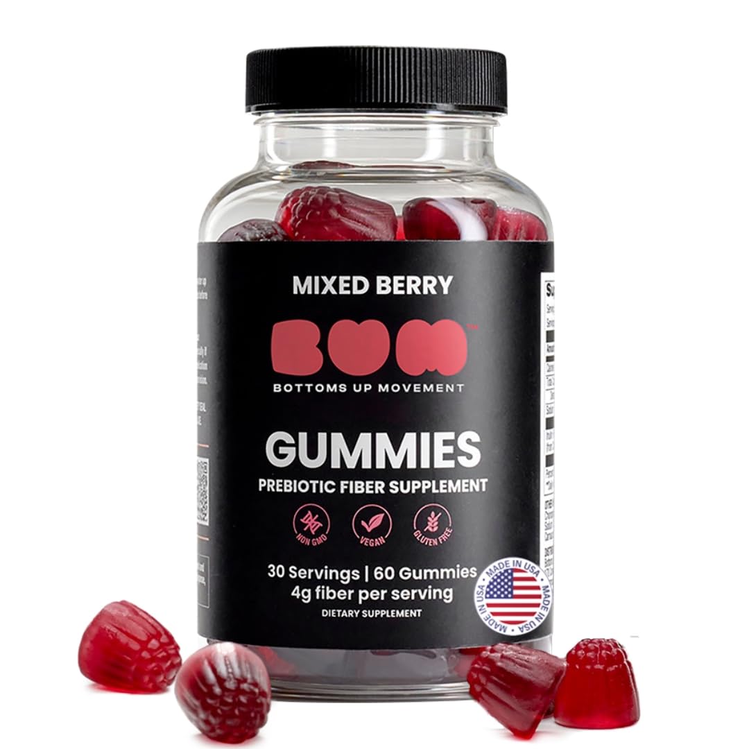 Bum Prebiotic Fiber Supplement for Men - Chicory Root Inulin Prebiotic Fiber Gummies for Men for Peachy Digestive Health, Regularity & Boating Relief - Maple Wellness Supplements