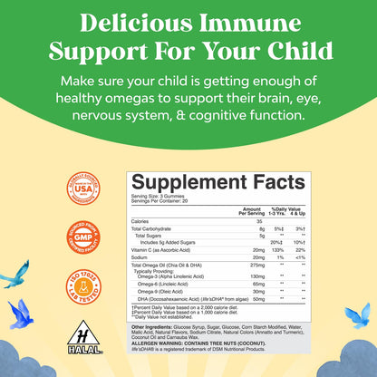 Bundle of Kids DHA Omega 3 Gummies - Fatty Acids Omega 3 6 9 for Brain Immune Strength Vision Focus Support and Liquid Multivitamin for Kids Immunity Support - Maple Wellness Supplements