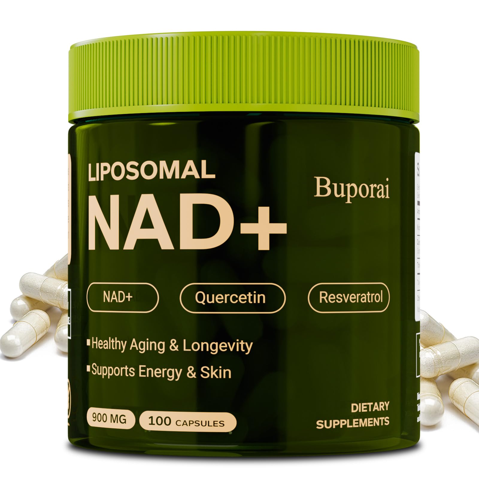 Buporai NAD Supplement 900mg with Resveratrol & Quercetin, NAD Supplement for Anti-Aging, Cellular Energy & Repair-100 Capsules - Maple Wellness Supplements