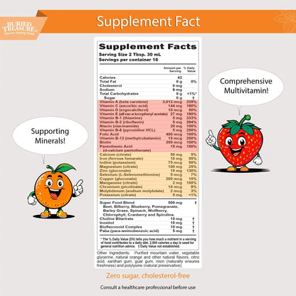 Buried Treasure Children's Daily Multi Liquid Multivitamin & Minerals Nutritional Dietary Vegan Supplement for Kids No Artificial Ingredients - Maple Wellness Supplements