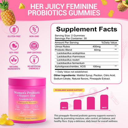 BURMINY Her Juicy Feminine Probiotics Gummies, Premium Feminine Balance Probiotics with Slippery Elm for Women's pH Balance and Freshness – Support Daily Wellness - Maple Wellness Supplements