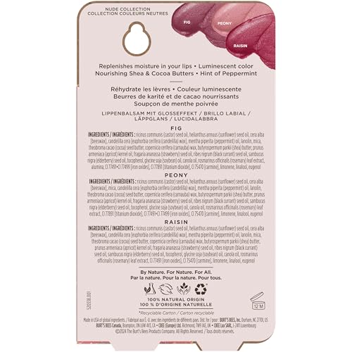 Burt's Bees Easter Basket Stuffers, Lip Shimmer Nude Collection, Tinted Lip Balm, Moisturizing for All Day Hydration with Natural Glowy Finish - Maple Wellness Supplements