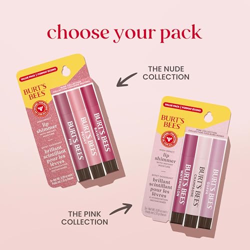 Burt's Bees Easter Basket Stuffers, Lip Shimmer Nude Collection, Tinted Lip Balm, Moisturizing for All Day Hydration with Natural Glowy Finish - Maple Wellness Supplements