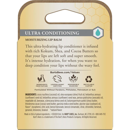 Burt's Bees Lip Balm, Moisturizing Lip Care, 100% Natural Origin, Ultra Conditioning with Shea, Cocoa & Kokum Butter (4 Pack) - Maple Wellness Supplements