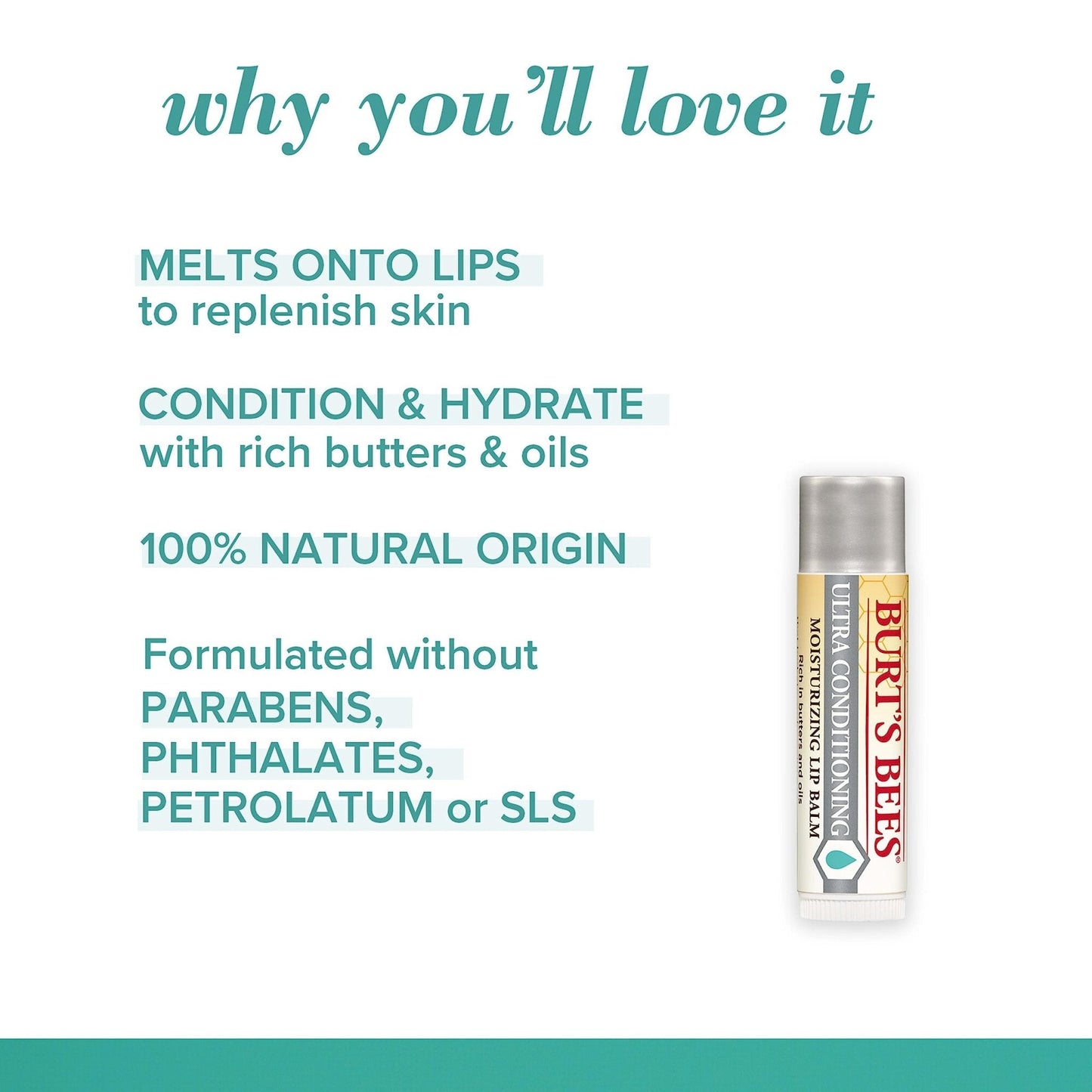 Burt's Bees Lip Balm, Moisturizing Lip Care, 100% Natural Origin, Ultra Conditioning with Shea, Cocoa & Kokum Butter (4 Pack) - Maple Wellness Supplements