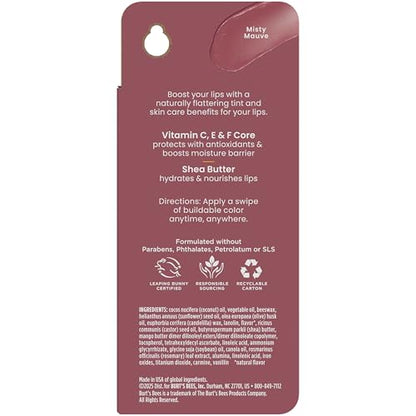 Burt’s Bees Tinted Boosted Balm, Misty Mauve, Hydrating Tinted Lip Balm with Vitamin C, E, and F Core, 24 Hour Lip Moisturizer - Maple Wellness Supplements