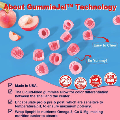 Butyrate Gummies with Probiotic + Prebiotic + Postbiotic, Omega-3 500mg,Fiber with 9 Billion CFU Probiotics, Calcium & Magnesium, Inulin,Psyllium Husk for Digestive Health,Bloating Support,Sugar Free - Maple Wellness Supplements