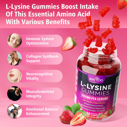 BVIVLOO L-Lysine 1000mg Gummies for Immune Support & Skin Health - High Potency Vegan Gummies, Sugar-Free, Natural Berry Flavor, Gluten-Free Chewable Supplement - Maple Wellness Supplements