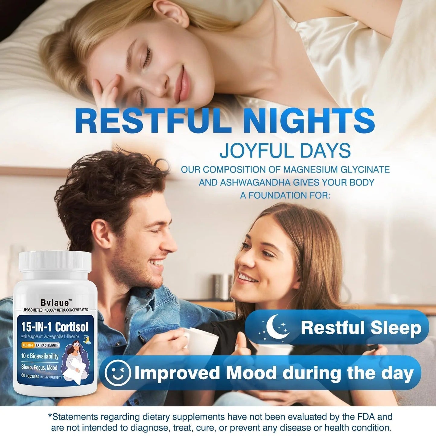 Bvlaue Cortisol Supplements for Women & Men - 15-in-1 Cortisol Reducer Manager Lower w/Ashwagandha,Magnesium,L-Theanine/Saffron Vitamin B6 & B12,60 Vegan CT for Stress Relief Sleep,Mood,Non-GMO - Maple Wellness Supplements
