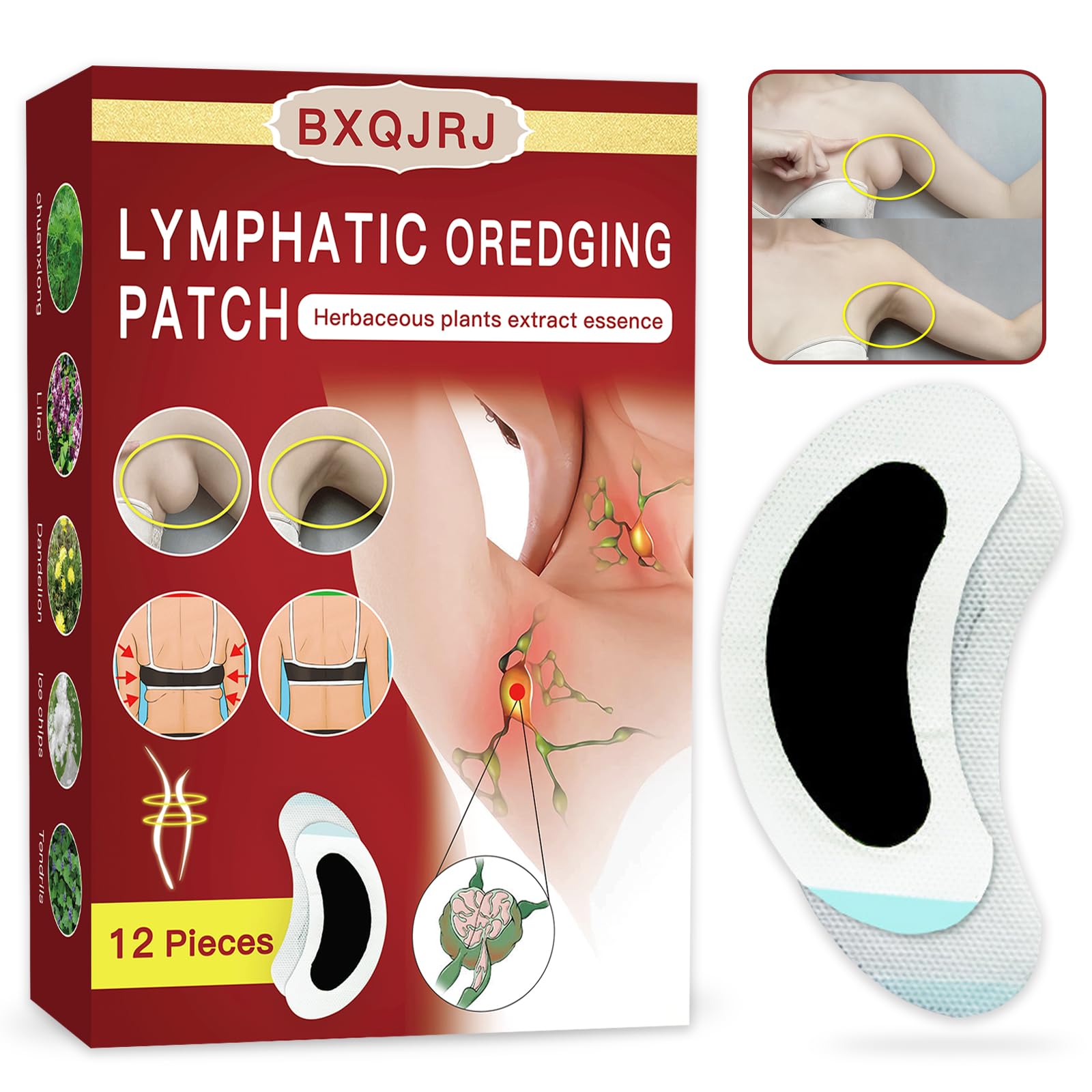 BXQJRJLymphatic Drainage Patch Lymphatic Drainage Herbal Lymphatic Drainage Care Patch Herbal Neck Patch (12) - Maple Wellness Supplements