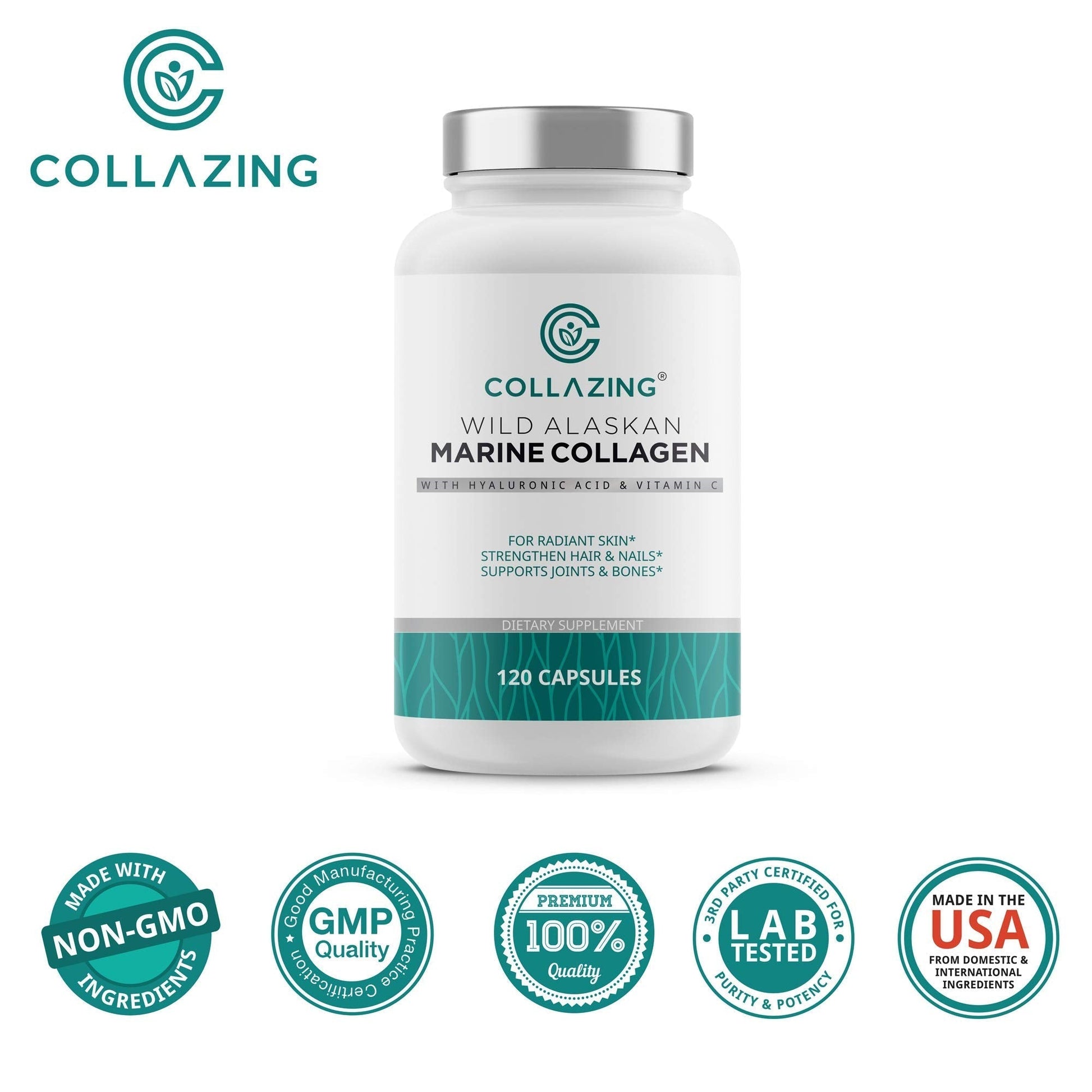 C COLLAZING - Alaskan Wild-Caught Marine Collagen Peptides with Hyaluronic Acid & Vitamin C - Supports Skin, Hair, Nails, Joints & Bones - Type 1 & 3 Collagen - Maple Wellness Supplements