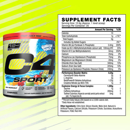 C4 Sport Pre Workout Powder - NSF Certified for Sport - Elite Hydration - 200mg Caffeine + Creatine + Beta-Alanine - Electrolytes and Energy Supplement - Maple Wellness Supplements