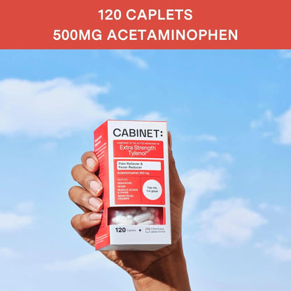 Cabinet: 500mg Acetaminophen for Headache Relief, Toothaches, Sore Throat, and Fever Reducer, 120 Tablets (Refill Pouch) - Maple Wellness Supplements