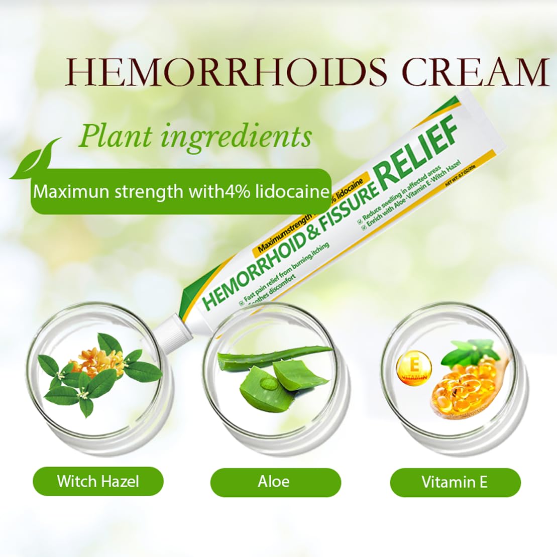 CainNeks Hemorrhoid & Fissure Relief Ointment 20g– 4% Lidocaine Maximum Strength Hemorrhoid Cream, Fast Itching Burning Swelling Relief, Herbs Fast Acting Ingredients. 0.7 oz. - Maple Wellness Supplements