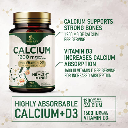 Calcium 1200 mg with Vitamin D3 - Per Serving - Bone Health Supplement - Vitamin D & Calcium Supplements for Women & Men - Bone Strength Support - Maple Wellness Supplements