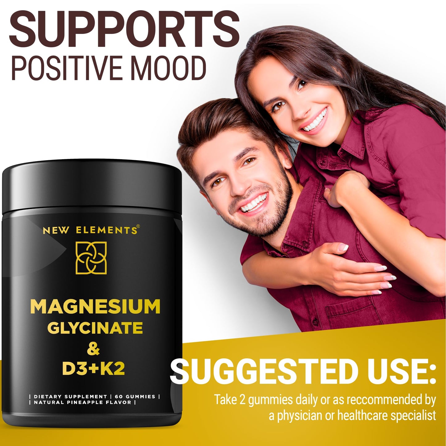 Calm Magnesium Glycinate Gummies 500mg with High-Potency Vitamin D3 10000iu & Vitamin K2 100mcg | Stress Relief, Relaxation & Bone Support for Adults - Maple Wellness Supplements