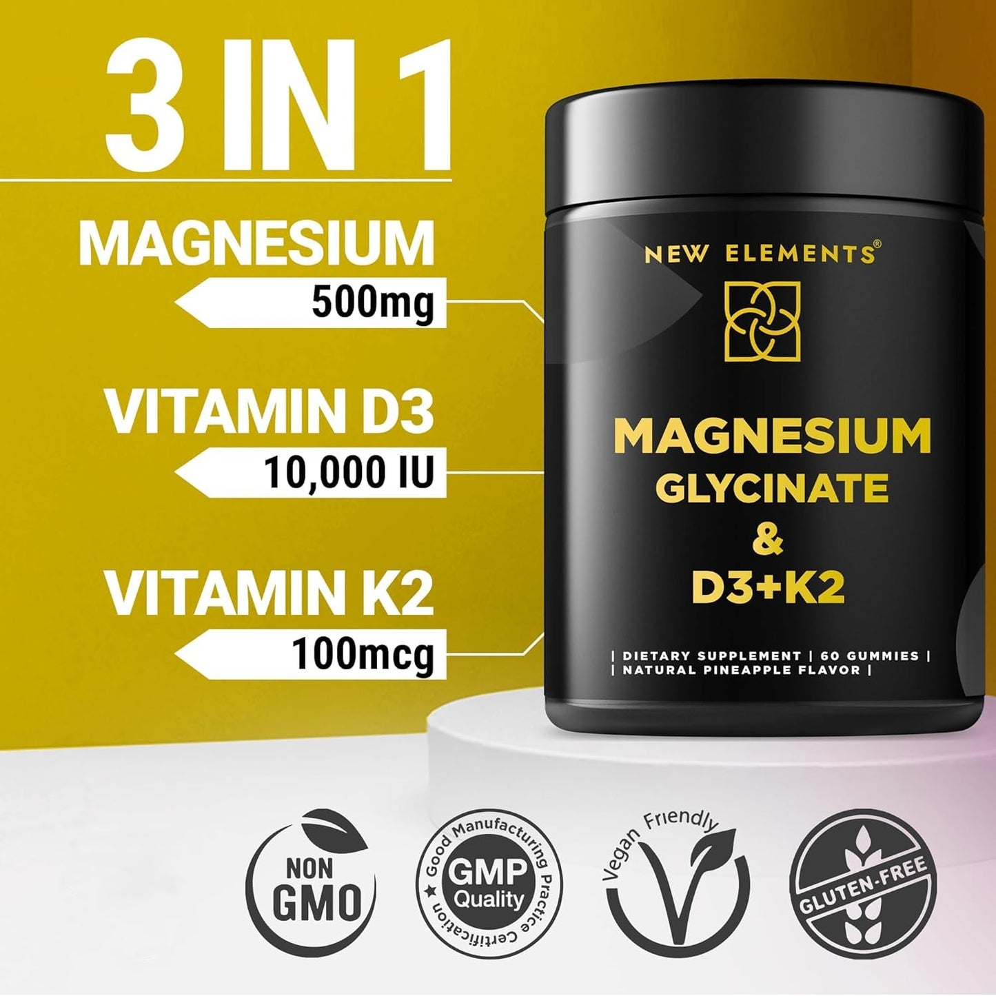 Calm Magnesium Glycinate Gummies 500mg with High-Potency Vitamin D3 10000iu & Vitamin K2 100mcg | Stress Relief, Relaxation & Bone Support for Adults - Maple Wellness Supplements