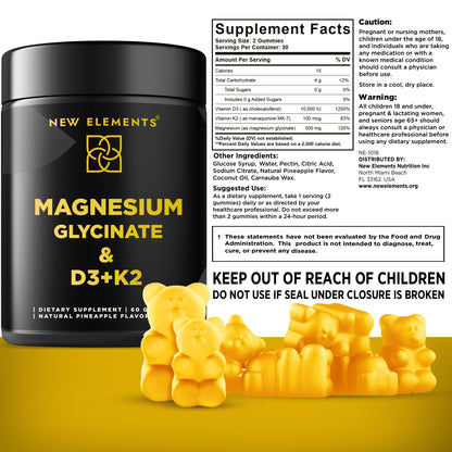Calm Magnesium Glycinate Gummies 500mg with High-Potency Vitamin D3 10000iu & Vitamin K2 100mcg | Stress Relief, Relaxation & Bone Support for Adults - Maple Wellness Supplements