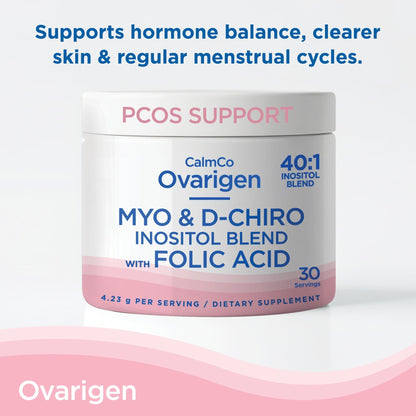 CalmCo Ovarigen Myo-Inositol & D-Chiro Inositol Supplement for Women – 40:1 Inositol Powder with Folic Acid, Fertility Supplements for PCOS, Hormone Balance and Ovarian Support (30 Servings) - Maple Wellness Supplements