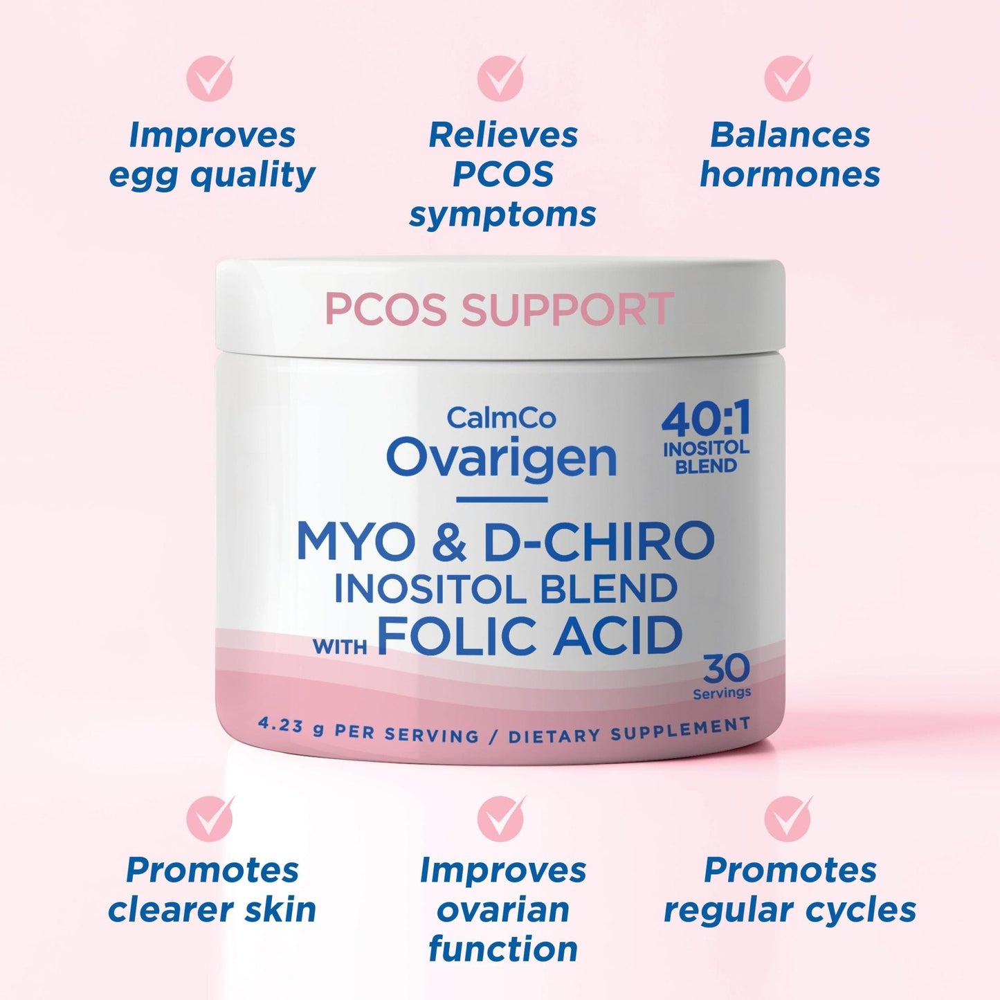 CalmCo Ovarigen Myo-Inositol & D-Chiro Inositol Supplement for Women – 40:1 Inositol Powder with Folic Acid, Fertility Supplements for PCOS, Hormone Balance and Ovarian Support (30 Servings) - Maple Wellness Supplements