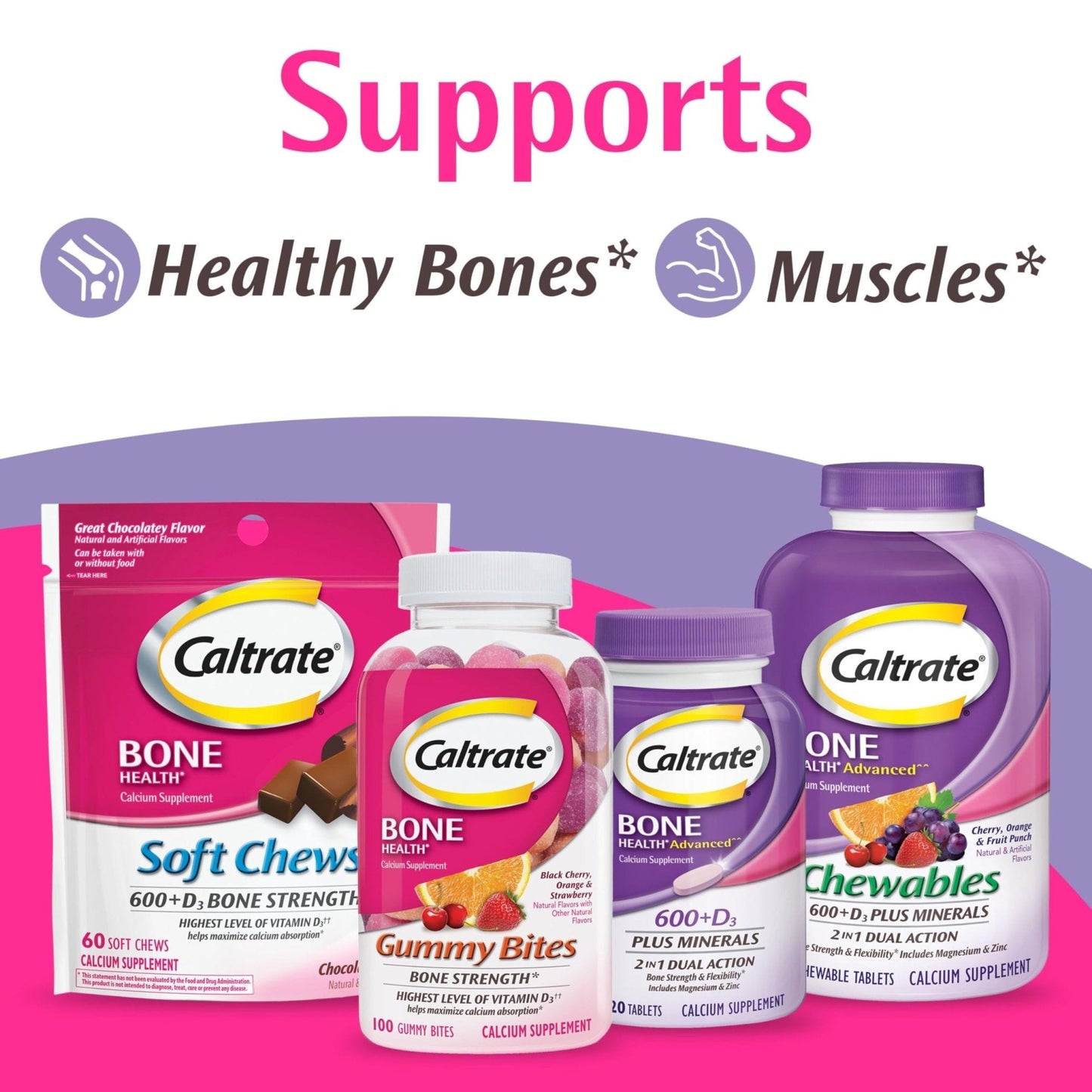 Caltrate Gummy Bites 500 mg Calcium and Vitamin D Supplement, Black Cherry, Strawberry, Orange - 100 Count - Maple Wellness Supplements