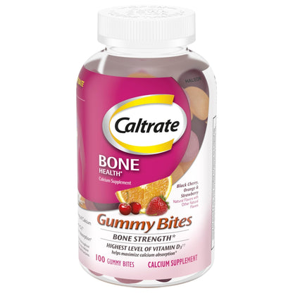 Caltrate Gummy Bites 500 mg Calcium and Vitamin D Supplement, Black Cherry, Strawberry, Orange - 100 Count - Maple Wellness Supplements