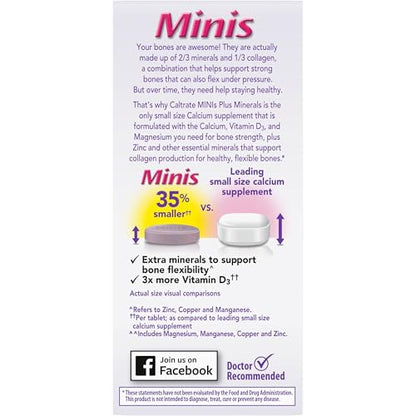 Caltrate Minis 600 Plus D3 Plus Minerals Calcium and Vitamin D Supplement Tablets, Bone Health and Mineral Supplement for Adults - 150 Count - Maple Wellness Supplements