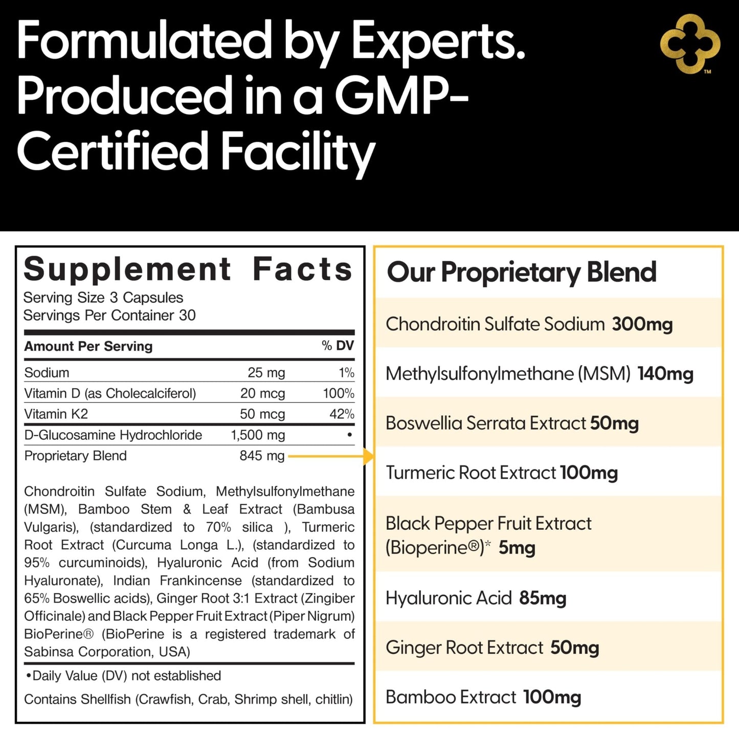 Campio Glucosamine Chondroitin MSM All-in-One Joint Support Supplement Turmeric, Hyaluronic Acid, Boswellia, Ginger Root, Bamboo, BioPerine, Black Pepper, Supports Joint Health & Flexibility 90 Count - Maple Wellness Supplements