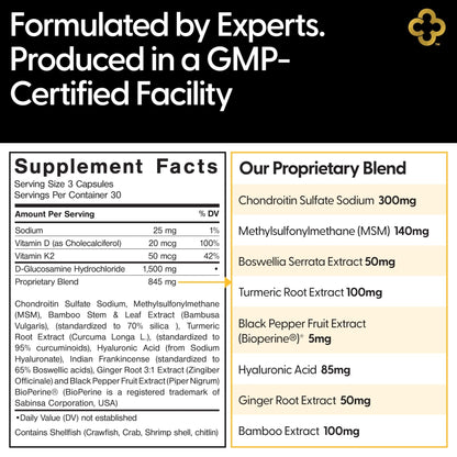 Campio Glucosamine Chondroitin MSM All-in-One Joint Support Supplement Turmeric, Hyaluronic Acid, Boswellia, Ginger Root, Bamboo, BioPerine, Black Pepper, Supports Joint Health & Flexibility 90 Count - Maple Wellness Supplements